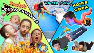 HOVERBOARD WORM  DORITOS ROULETTE CHALLENGE  WINTER COLD  FUNnel Vlog [upl. by Annavaj689]