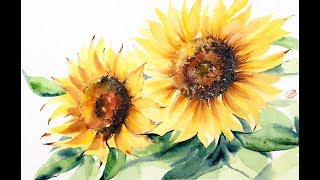 Watercolor Sunflowers Painting Demo [upl. by Idnir433]