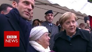 Old lady mistakes Chancellor Merkel for Macrons wife  BBC News [upl. by Conner190]