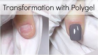 Short Bitten Nails Transformation with Polygel [upl. by Eidorb]