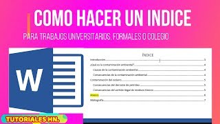 COMO HACER UN INDICE EN WORD CON NORMAS APA COMO CREA TABLA DE CONTENIDO AUTOMATICAMENTE [upl. by Garrick]