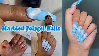 DIY MARBLED POLYGEL NAILS FOR BEGINNERS  Nail Tutorial [upl. by Urbannal822]