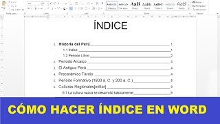 CÓMO HACER UN ÍNDICE EN WORD [upl. by Orola]