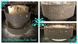 DIY  DOLLAR TREE INSPIRED ROTATING DISPLAY CAKE STAND  ILLUMINATING UPDATED CAKE STAND [upl. by Letsou]