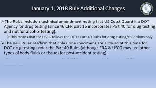 Department of Transportation DOT Drug amp Alcohol Testing Rule Changes Effective Jan 1 2018 [upl. by Ahsielat358]