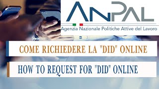 COME RICHIEDERE LA DID ONLINE SUL PORTALE ANPAL PER NASPI RDC  Tutorial in english [upl. by Llehcal]