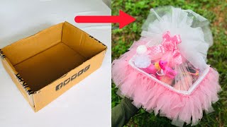 DIY HAMPER From CARDBOARD BOX  Cardboard Reuse Ideas  Cute Hamper [upl. by Misak]