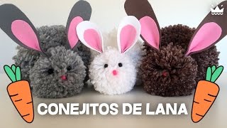 Cómo hacer peluches Conejitos con pompones de lana  Bunnies made with wool pompoms [upl. by Ellie595]